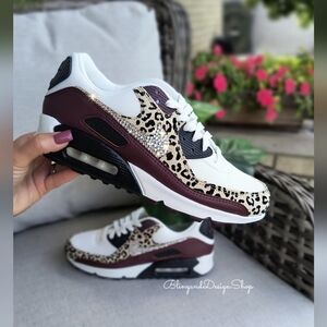Bling Nike Air Max 90 Leopard Women Sneakers Customized With Swarovski Crystals